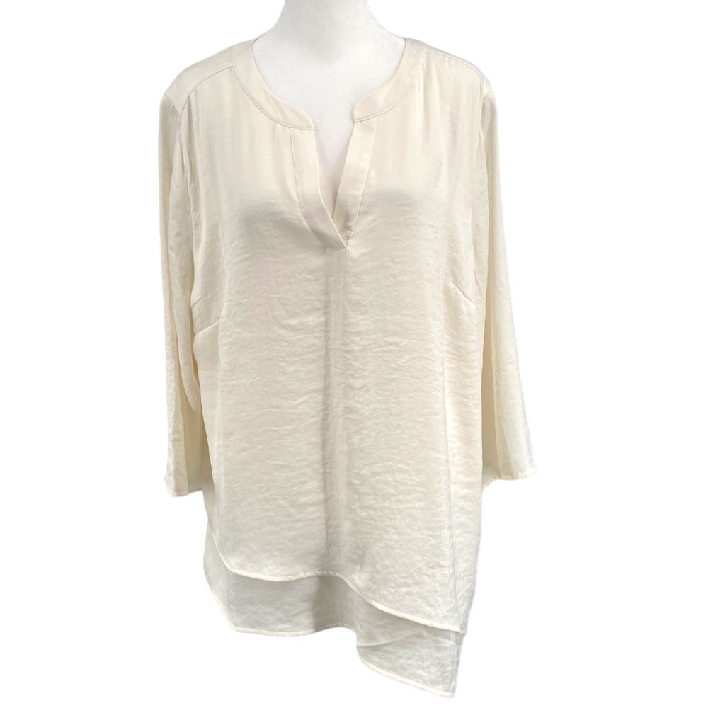 NWT Chico's Double Layer Asymmetrical Tunic Blouse, Ecru, Size 2 (US 10-12)